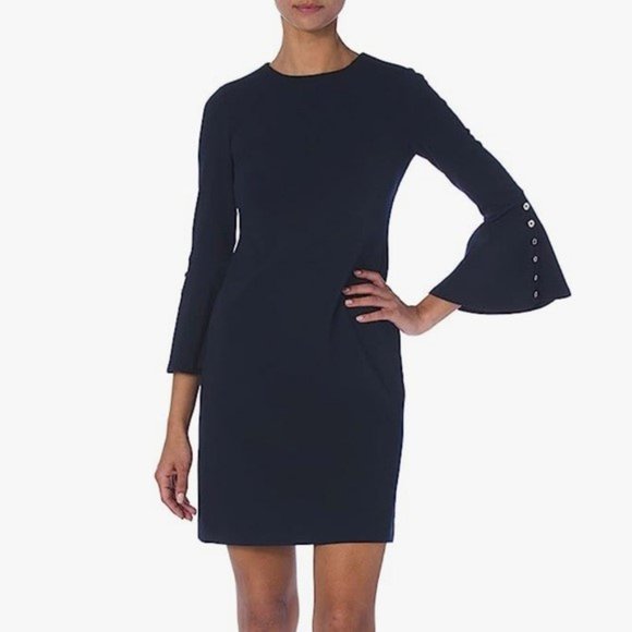 (NWT) Tommy Hilfiger Navy Dress Bell Sleeves with Button Embellishment Size 6 - Picture 1 of 10